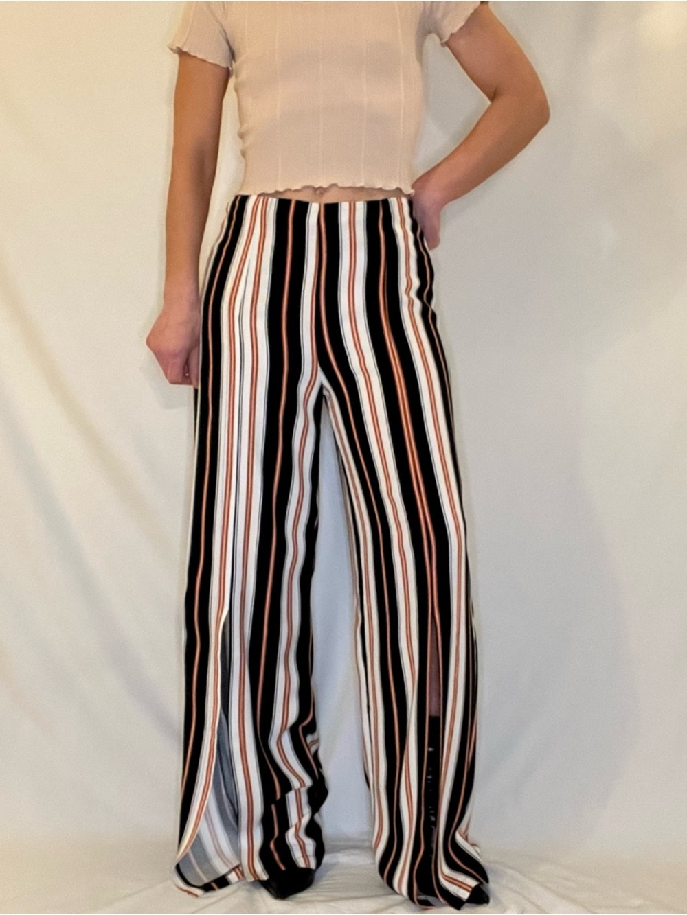 Forever 21 Striped High Rise Wide Leg Trouser Casual Dress Pants Women's Medium - Picture 9 of 10
